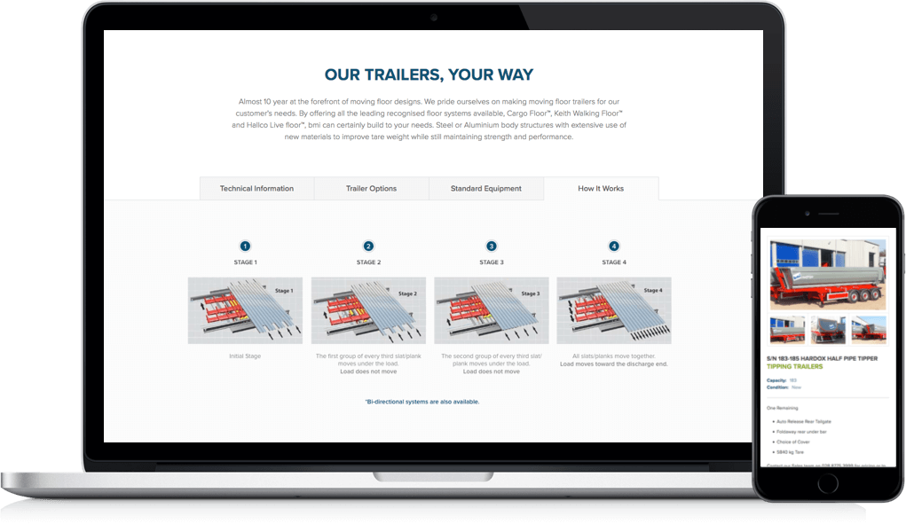 Responsive view of BMI Trailers